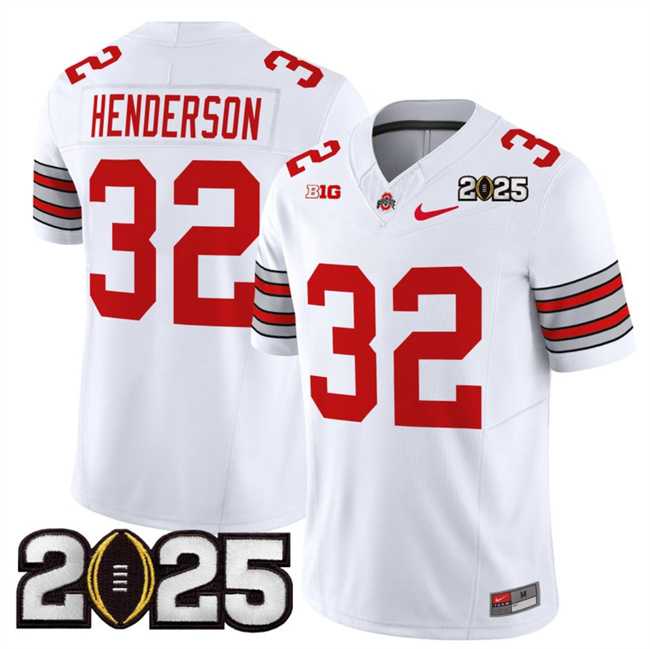 Men's Ohio State Buckeyes #32 TreVeyon Henderson White 2025 CFP Final Patch F.U.S.E. Vapor Limited Stitched Football Jersey,We sell and wholesale Men's Ohio State Buckeyes #32 TreVeyon Henderson White 2025 CFP Final Patch F.U.S.E. Vapor Limited Stitched Football Jersey on line form chian!